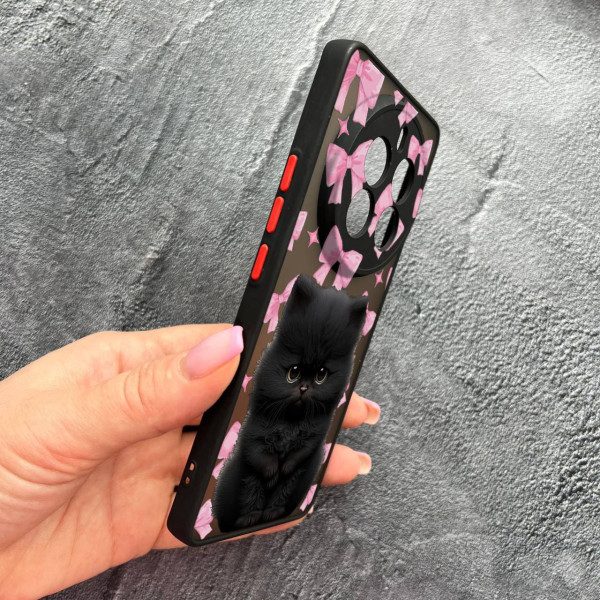 Чехол для Realme 12 pro 5G с защитой камеры детский с котом и бантиками