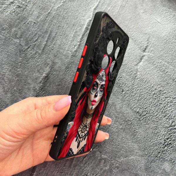 Чехол для Realme 12 pro 5G с защитой камеры девушка Санта-Муэрте в розах