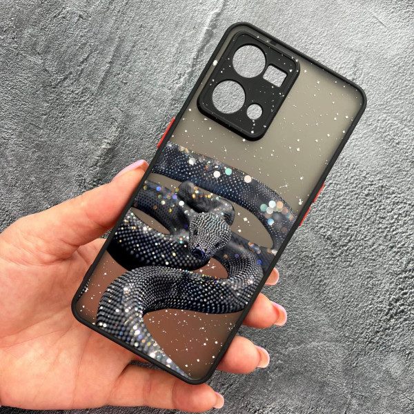 Чохол для Oppo Reno 7 4G з захистом камери зі змією з блискітками