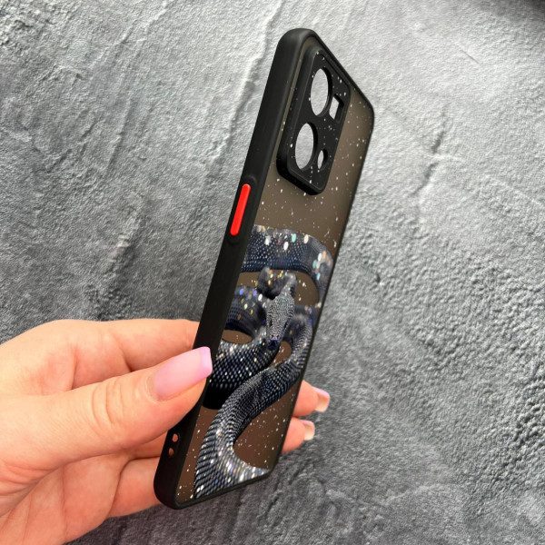 Чохол для Oppo Reno 7 4G з захистом камери зі змією з блискітками