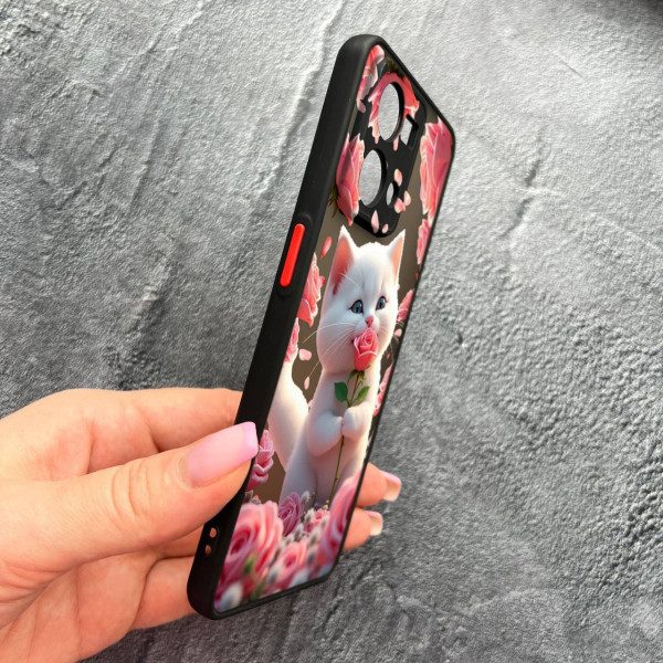 Чохол для Oppo Reno 7 4G з захистом камери з котиком в квітах трояндах