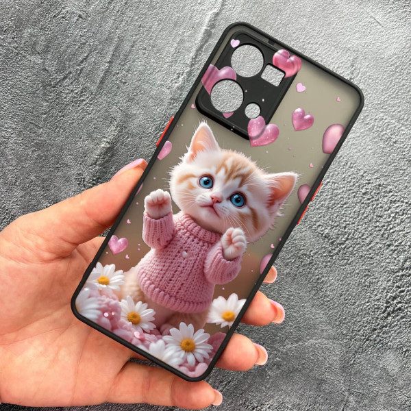 Чохол для Oppo Reno 7 4G з захистом камери з котиком в квітах ромашки