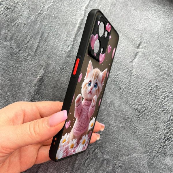 Чохол для Oppo Reno 7 4G з захистом камери з котиком в квітах ромашки