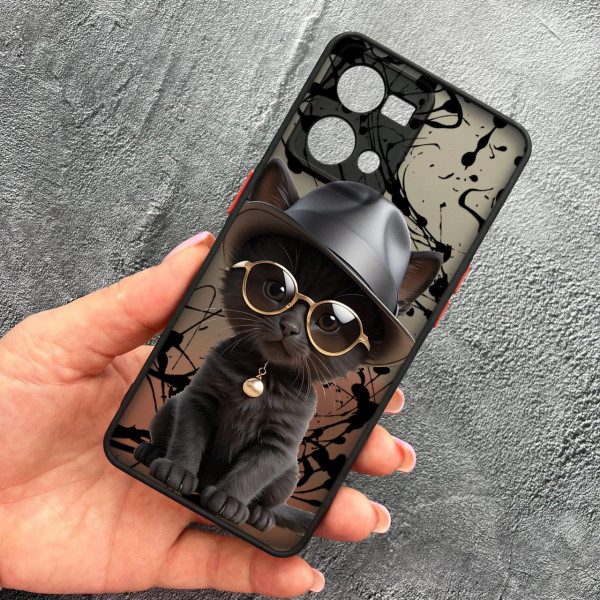 Чохол для Oppo Reno 7 4G з захистом камери з котиком в капелюсі