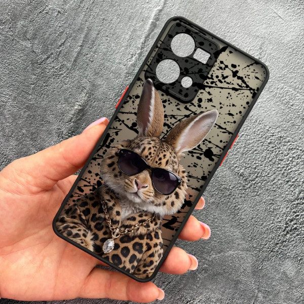 Чехол для Oppo Reno 7 4G с защитой камеры с зайцем в леопарде