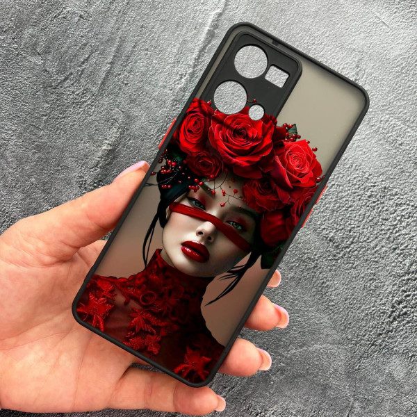 Чехол для Oppo Reno 7 4G с защитой камеры с девочкой и лентой