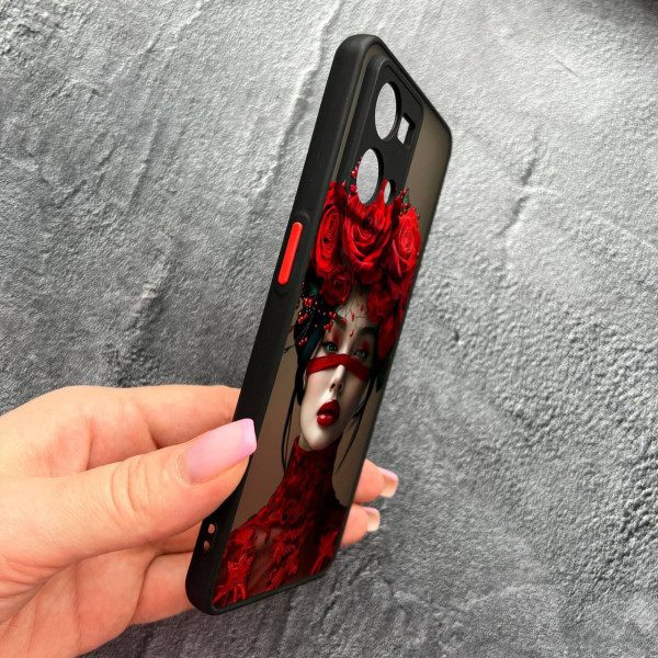 Чехол для Oppo Reno 7 4G с защитой камеры с девочкой и лентой