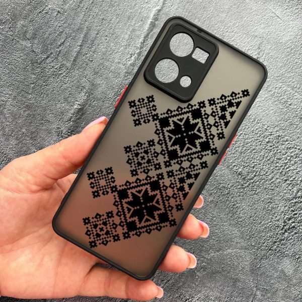 Чехол для Oppo Reno 7 4G с защитой камеры с вышиванкой черная украинская