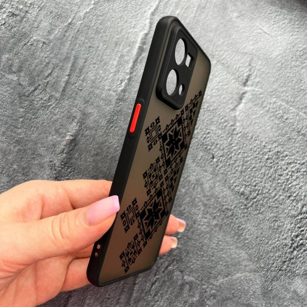 Чехол для Oppo Reno 7 4G с защитой камеры с вышиванкой черная украинская
