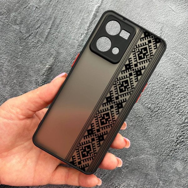 Чехол для Oppo Reno 7 4G с защитой камеры с вышиванкой черная оригинальная
