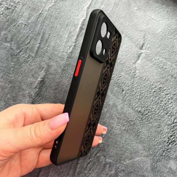 Чехол для Oppo Reno 7 4G с защитой камеры с вышиванкой черная оригинальная