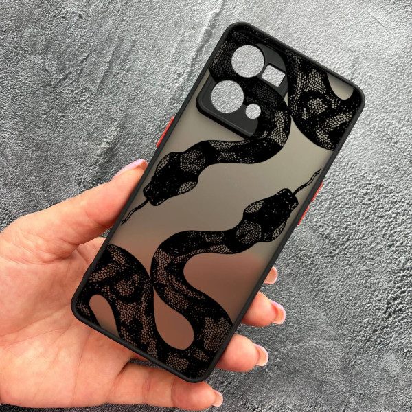 Чехол для Oppo Reno 7 4G с защитой камеры с черной змеей