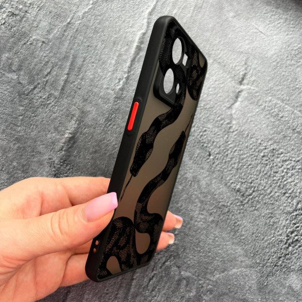 Чехол для Oppo Reno 7 4G с защитой камеры с черной змеей