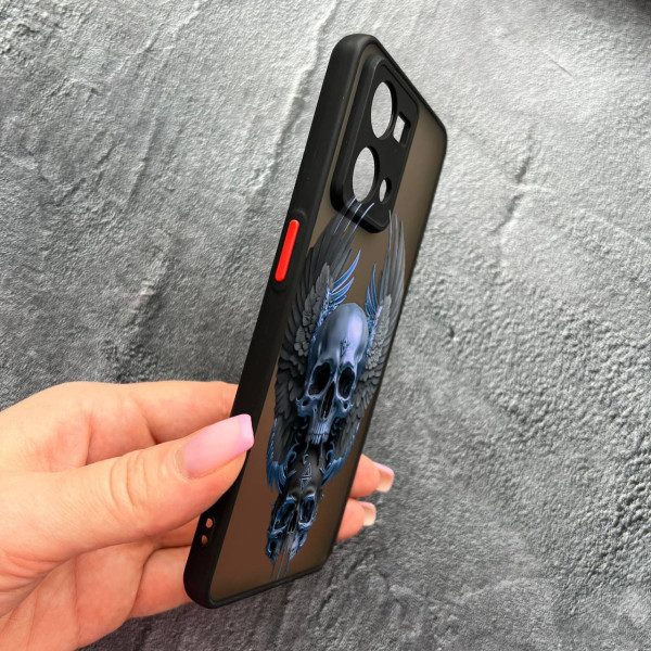 Чехол для Oppo Reno 7 4G с защитой камеры с черепом и крыльями