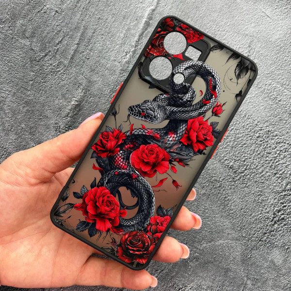 Чехол для Oppo Reno 7 4G с защитой камеры со змеей в цветах