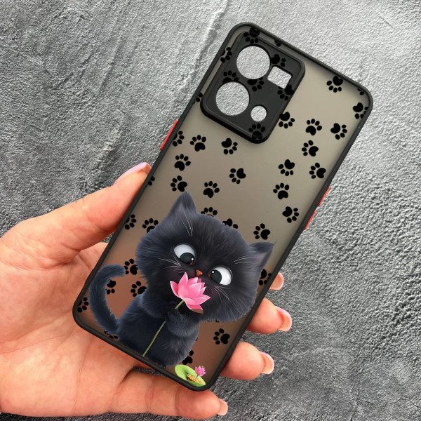 Чехол для Oppo Reno 7 4G с защитой камеры детский с котом и цветком