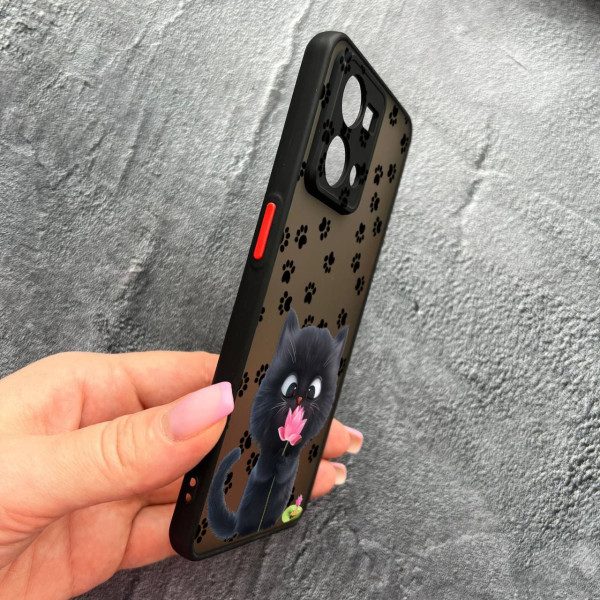 Чехол для Oppo Reno 7 4G с защитой камеры детский с котом и цветком