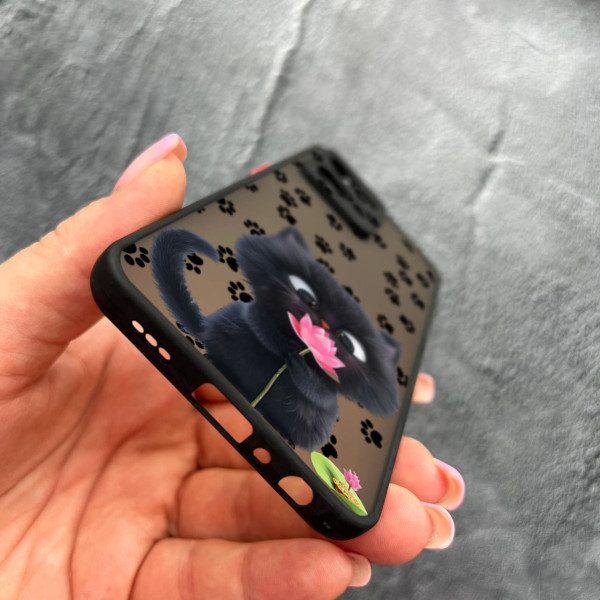 Чехол для Oppo Reno 7 4G с защитой камеры детский с котом и цветком
