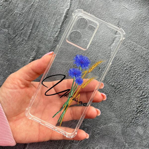 Чехол для Oppo Reno 7 4G с защитой камеры патриотический с волошкой противоударный прозрачный силиконовый чехол