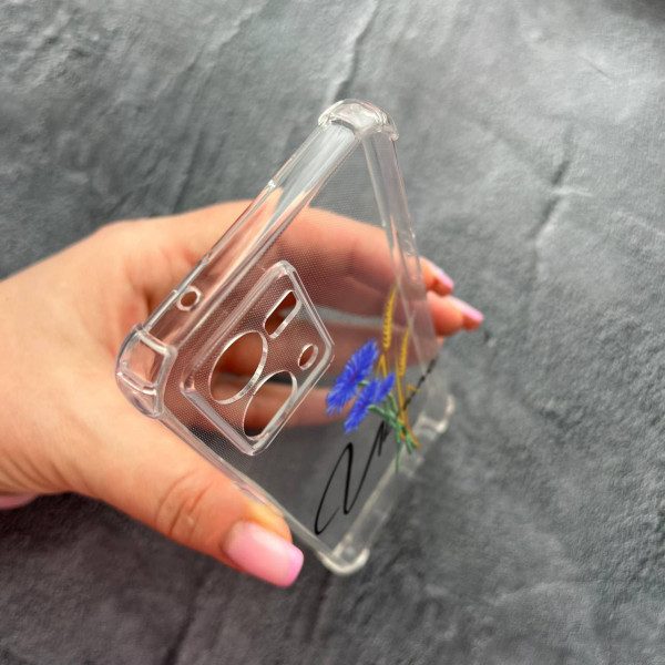 Чехол для Oppo Reno 7 4G с защитой камеры патриотический с волошкой противоударный прозрачный силиконовый чехол
