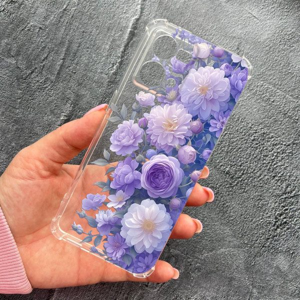 Чохол для Oppo Reno 7 4G з захистом камери з квітами бузкові півонії ніжні протиударний прозорий силіконовий чохол