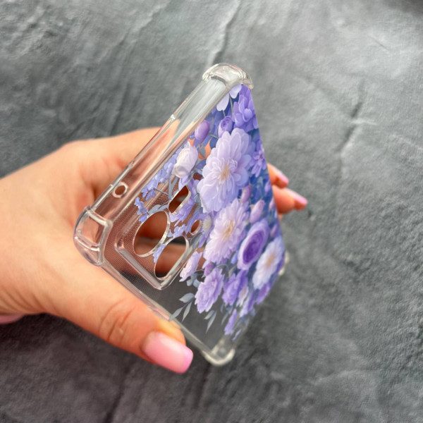 Чохол для Oppo Reno 7 4G з захистом камери з квітами бузкові півонії ніжні протиударний прозорий силіконовий чохол