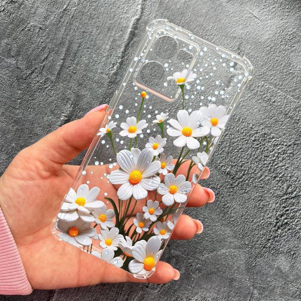 Чохол для Oppo Reno 7 4G з захистом камери з квітами ромашки білі протиударний прозорий силіконовий чохол