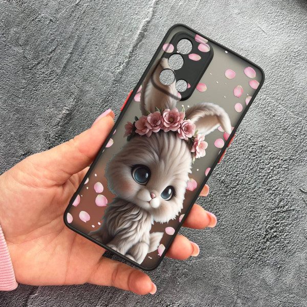Чохол для Oppo A74 4G з захистом камери з зайчиком в пелюстках