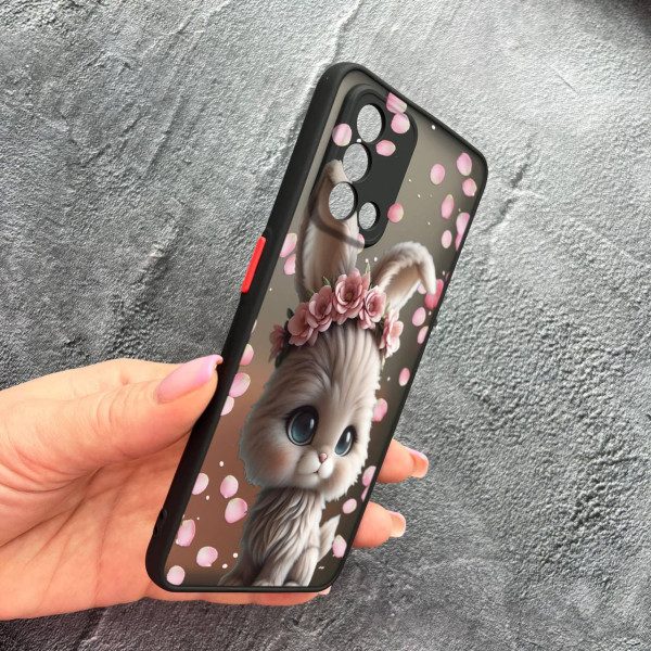 Чохол для Oppo A74 4G з захистом камери з зайчиком в пелюстках