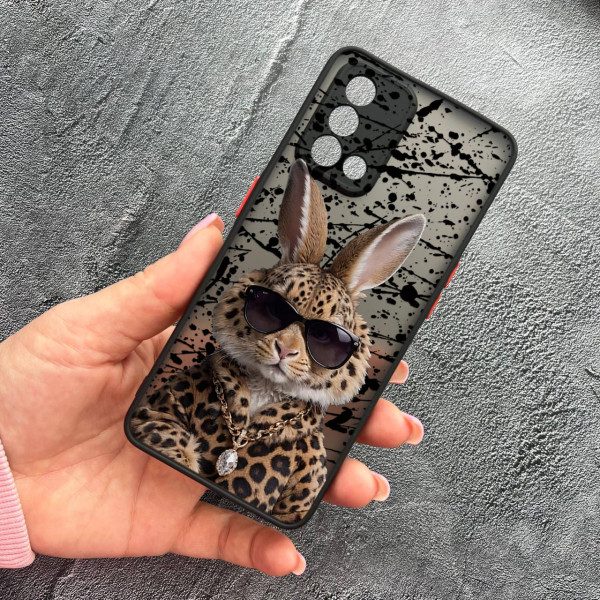 Чохол для Oppo A74 4G з захистом камери з зайцем у леопарді