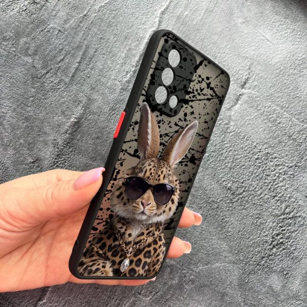 Чохол для Oppo A74 4G з захистом камери з зайцем у леопарді