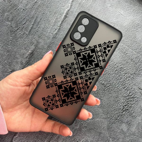 Чехол для Oppo A74 4G с защитой камеры с вышиванкой черная украинская