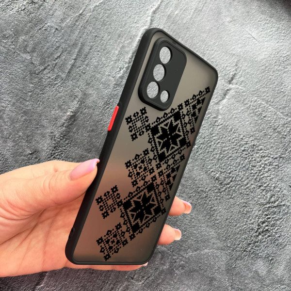 Чехол для Oppo A74 4G с защитой камеры с вышиванкой черная украинская