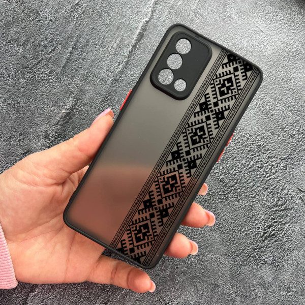Чехол для Oppo A74 4G с защитой камеры с вышиванкой черная оригинальная