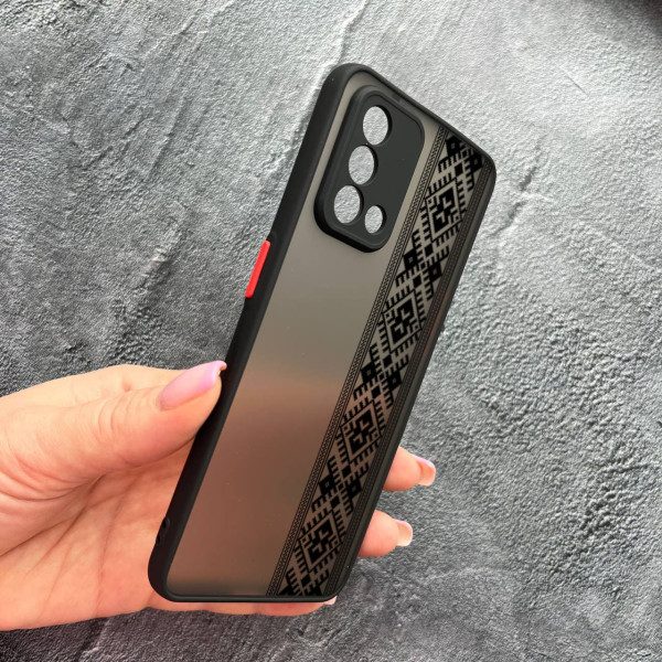 Чехол для Oppo A74 4G с защитой камеры с вышиванкой черная оригинальная