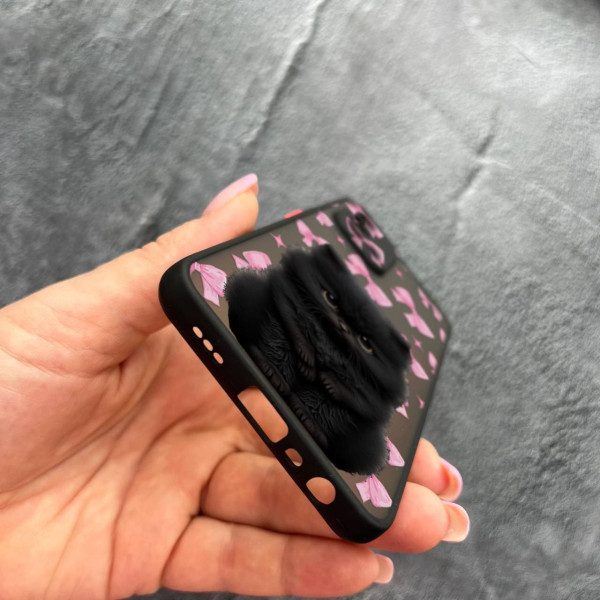 Чехол для Oppo A74 4G с защитой камеры детский с котом и бантиками