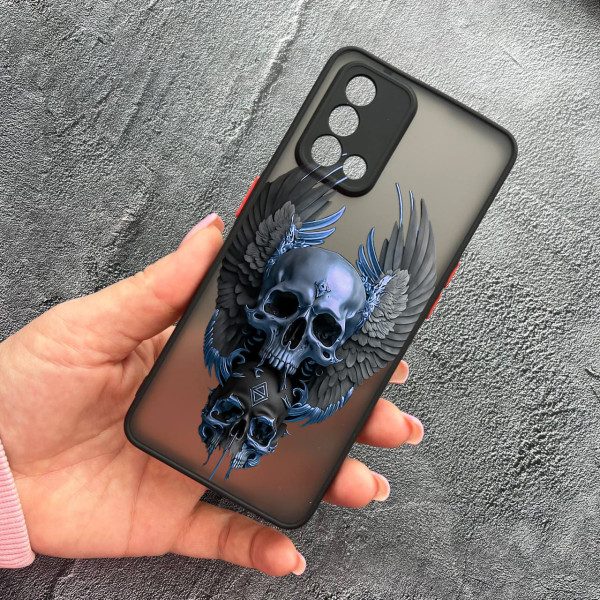 Чехол для Oppo A74 4G с защитой камеры с черепом и крыльями