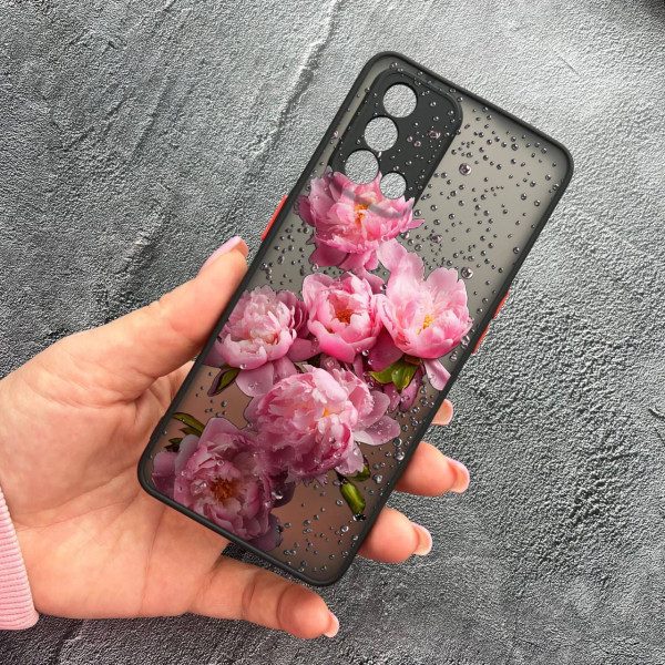 Чехол для Oppo A74 4G с защитой камеры с цветами и каплями