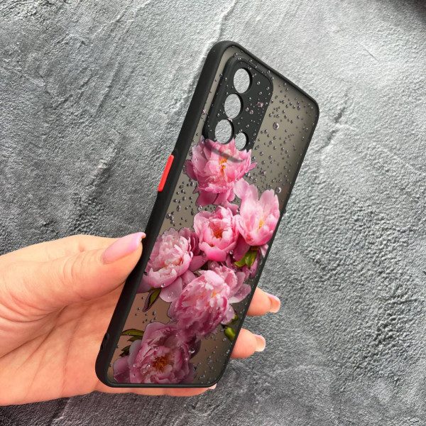 Чехол для Oppo A74 4G с защитой камеры с цветами и каплями