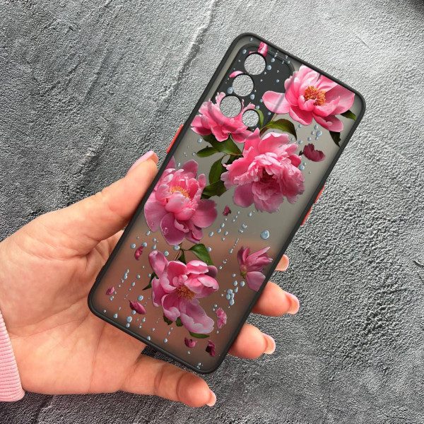 Чехол для Oppo A74 4G с защитой камеры с цветами и дождем