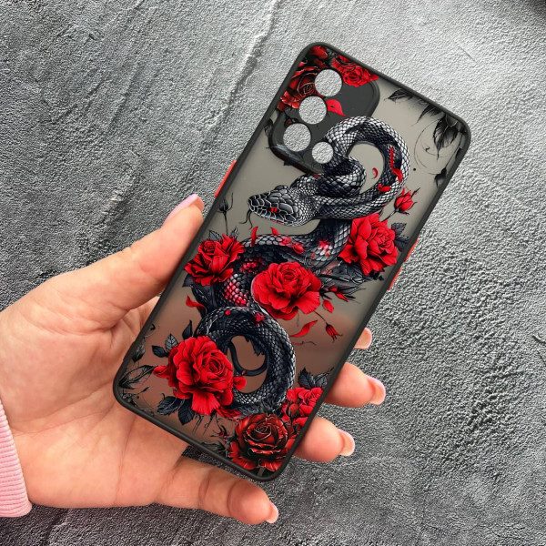 Чехол для Oppo A74 4G с защитой камеры со змеей в цветах