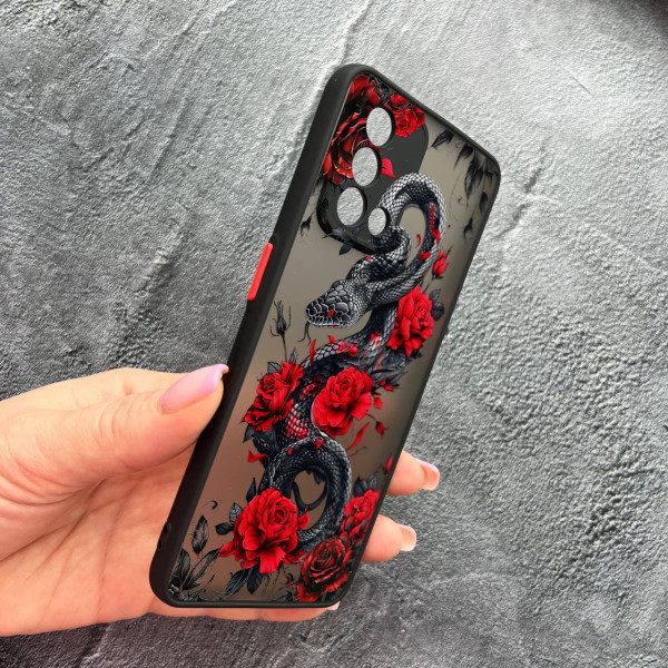 Чехол для Oppo A74 4G с защитой камеры со змеей в цветах