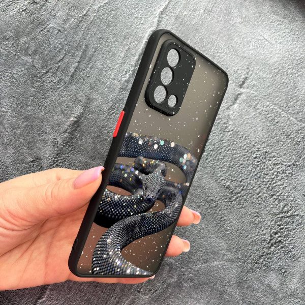 Чохол для Oppo A74 4G з захистом камери зі змією з блискітками