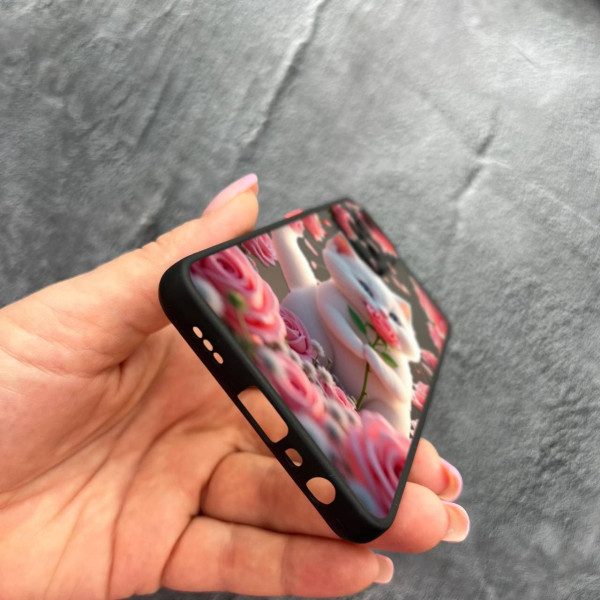 Чехол для Oppo A74 4G с защитой камеры с котом в цветах розах