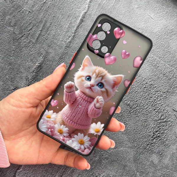 Чохол для Oppo A74 4G з захистом камери з котиком в квітах ромашки