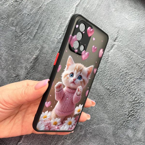 Чохол для Oppo A74 4G з захистом камери з котиком в квітах ромашки