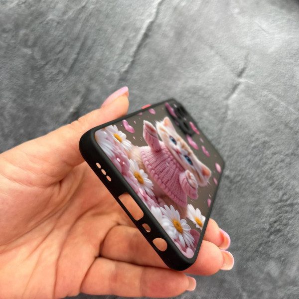 Чехол для Oppo A74 4G с защитой камеры с котом в цветах ромашки