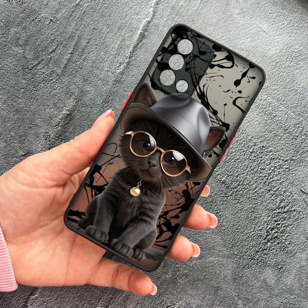 Чохол для Oppo A74 4G з захистом камери з котиком в капелюсі