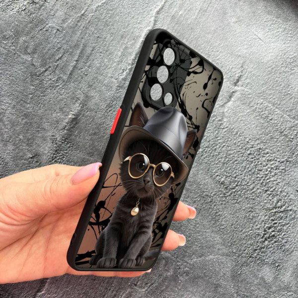 Чохол для Oppo A74 4G з захистом камери з котиком в капелюсі