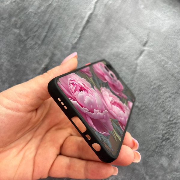 Чехол для Oppo A74 4G с защитой камеры с цветами пионами крупными